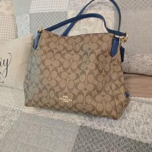 Coach Signature Brown and Blue Shoulder Bag